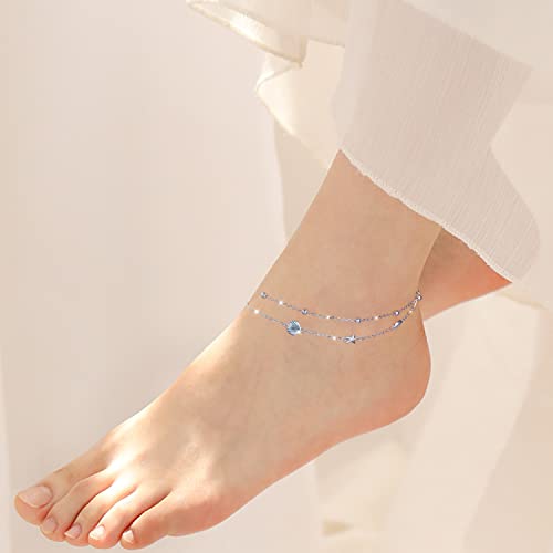 Flyow Anklet for Women S925 Sterling Silver Adjustable Foot Beaded Heart Charm Ankle Bracelet Anklets Jewelry - style: Conch Starfish Shell