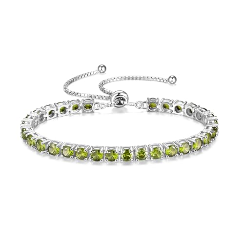FANCIME Birthstone Bracelet Jewelry for Women Sterling Silver Tennis Bracelet Classic Bolo Adjustable Chain Fine Jewelry Anniversary Birthday Gifts for Women Mom Wife Her - color: 08-Peridot