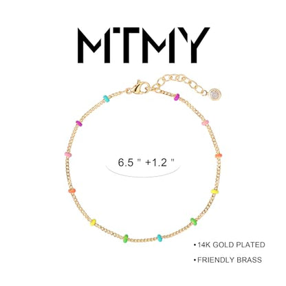 Gold Chain Bracelet for Women, 14K Gold Plated | Dainty Bracelets with Adjustable Chain, Trendy Jewelry Gift for Women - style: Colorful 2