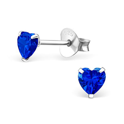 925 Sterling Silver 4mm Heart Birthstone CZ Stud Earrings 33210 (Choose Your Color) (Nickel Free) - color: Sapphire