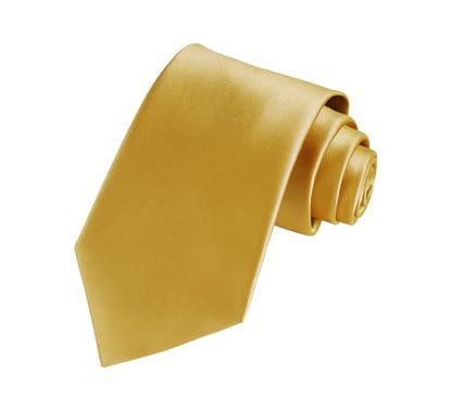TIE G Solid Satin Woven dyed Color Formal Black Necktie and Pocket Square Sets in Gift Box - color: Gold