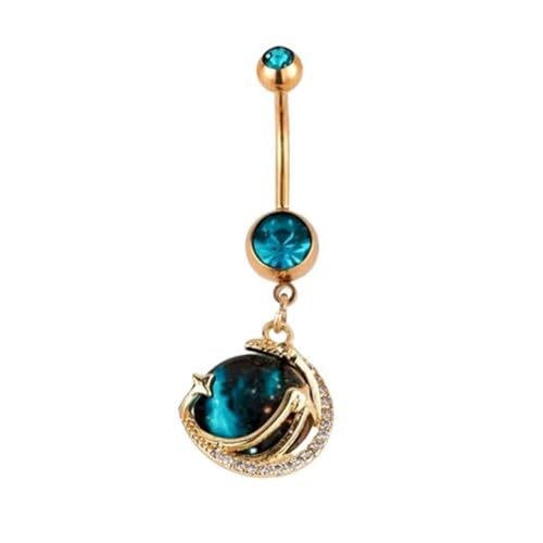 14G Blue CZ Evil Eye Sun Heart Dangle Belly Button Rings for Women 14K Gold Plated Surgical Steel Belly Navel Barbell Enamel Starry Sky Colorful Crystal Dangling Navel Rings Belly Piercing Jewelry - style: Style8