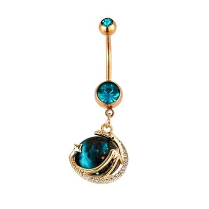 14G Blue CZ Evil Eye Sun Heart Dangle Belly Button Rings for Women 14K Gold Plated Surgical Steel Belly Navel Barbell Enamel Starry Sky Colorful Crystal Dangling Navel Rings Belly Piercing Jewelry - style: Style8