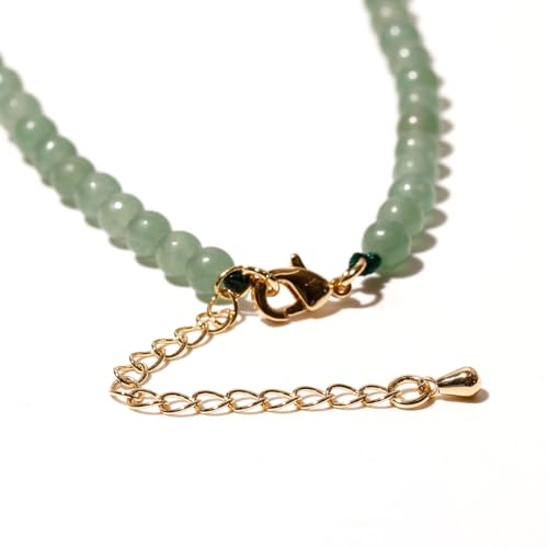 Simple 4mm Gemstones and Crystals Choker Necklace Unisex 16"-18" | Necklaces for Women Men, Adjustable, 40-45 cm Chain Length, Handmade, Spiritual Gemstones, Positive Energy, Daily Wear - style: Aventurine