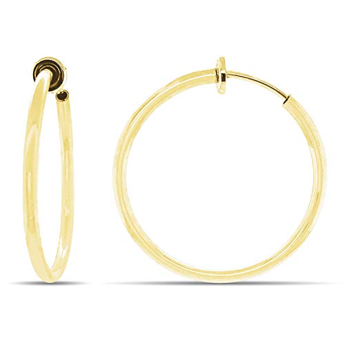 Clip On Spring Hoop Earrings for Non-Pierced Ears - color: Gold-Tone, size: 30mm