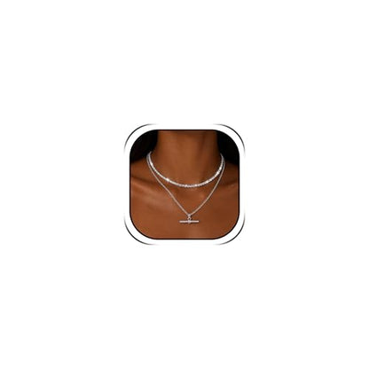 Layered Necklaces for Women Pearl Necklace Stack Gold T Bar Necklace Set Dainty Heart Pendant Jewelry Trendy 2026 Fashion Accessories Gifts - color: B6:2pcs-tennis-silver