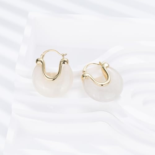 Chunky Gold Resin Hoop Earrings Leverback Statement Huggie Hoops Dangle Drop Dressy Earring Prom Festival Vacation Jewelry for Women - color: White, size: Drop