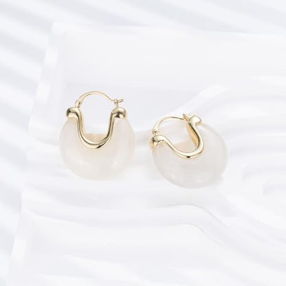 Chunky Gold Resin Hoop Earrings Leverback Statement Huggie Hoops Dangle Drop Dressy Earring Prom Festival Vacation Jewelry for Women - color: White, size: Drop