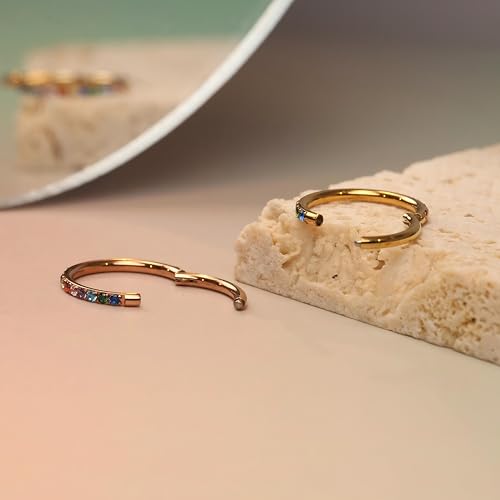 FUNLMO 20G 18G 16G 12G Nose Ring Hoop Conch Rook Daith Helix Tragus Piercing Jewelry 316L Surgical Steel Cartilage Earring Conch Hoop Earring Septum Jewelry Belly Lip Ring 5mm to 14mm - color: Silver-Multicolor CZ, 1pc