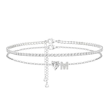 Heart Initial Silver Anklets for Women Waterproof Dainty Silver Plated ankle bracelets for women Large Ankle Women's Anklets Tennis ankle bracelets Non Tarnish Summer Beach Foot Jewelry - style: Silver-M