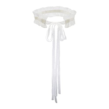 MOMOCAT Lace Choker Necklace for Women Bridal 90s Gothic Tatoo Choker Collar Kawaii Chocker Necklace Flower Ribbon Lolita Accessories - color: White