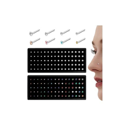 LOLIAS 80-160Pcs Surgical Steel Nose Rings Studs for Women Hypoallergenic | Straight or L Shaped Small Nose Studs Pin,Hypoallergenic 20G 22G Tiny Bone Nose Piercing Jewelry, 1.5/2/2.5/3 mm CZ Mix - color: 160Pcs 20G Straight（white&multicolor）