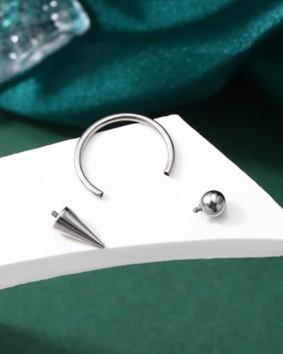 G23 Titanium Lip Rings Surgical Steel Snake Bite Lip Jewelry 16g Spike Labret Rings 8mm 10mm 12mm Horseshoe Conch Hoop Earrings 16 Gauge Conch Piercing Jewelry - size: 8mm