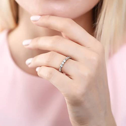 BERRICLE Sterling Silver CZ Art Deco Rings Half Eternity Ring for Women, Cubic Zirconia - style: Harmony Baguette Bliss