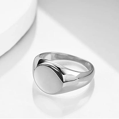 MYNENEY Stainless Steel Round Statement Pinky Signet Rings for Men Women - color: Silver