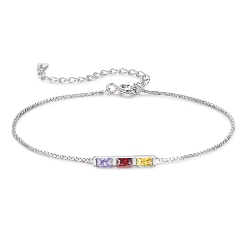 Sterling Silver Personalized 1-6 Birthstone Bracelet for Women Mothers Day Bracelet for Mom Daughter Custom Dainty Jewelry for Christmas Birthday Gift Ideas - style: Silver-3 stones