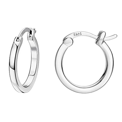 18K Gold Plated Hoop Earrings - 925 Sterling Silver Hoop Earrings Womens Hypoallergenic Hoops | Square Tube Hoop Earrings for Women 15mm/20mm/30mm/40mm - color: Silver 15mm