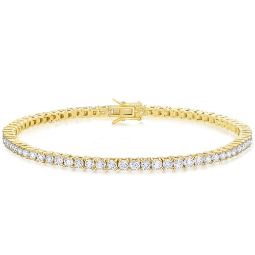 KRKC Tennis Bracelet for Women 14K White Gold Plated, AAAAA+ Classic Cubic Zirconia Bracelet with 2mm-5mm Width, Durable Gold Bracelets Jewelry Christmas Gift, Size 6.5-8 Inches Hypoallergenic - color: 2mm, Gold, size: 7.5 inches