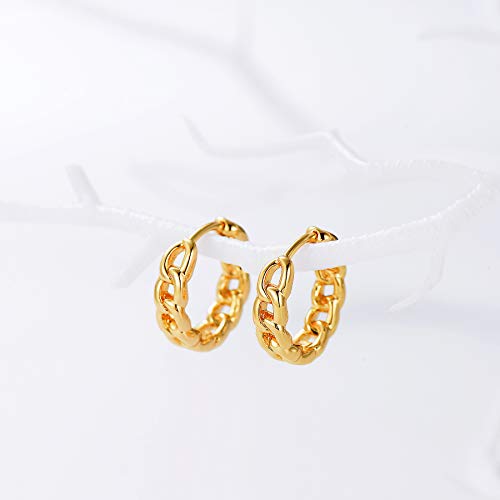 Dremmy Studios Dainty CZ Huggie Hoop Earrings 14K Gold Plated Chunky Simple Cute Thick Round Frill Bead Ball Starburst Cuff Earrings Cubic Zirconia Hoop Earrings Minimalist Personalized Gift for Her - color: Chain A