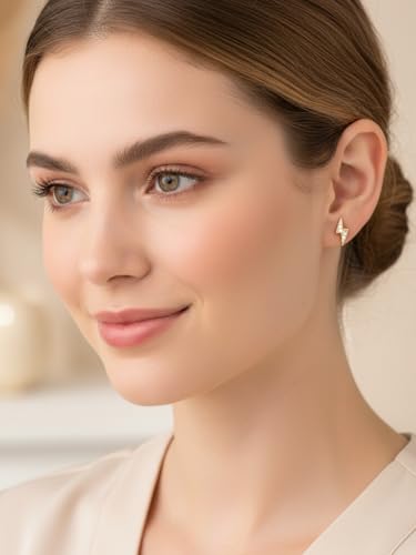 All Moissanites Sparkly Geometric Stud Earrings for Women, Solid 925 Sterling Silver with Rhodium/Gold Plated Hypoallergenic, Lightweight Comfy Earrings - color: Lightning - Yellow Gold