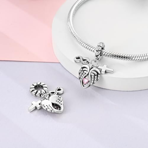 Hapour 925 Sterling Silver Charm for Bracelet Necklace Women Pendant Beads | Virgin Mary Charm, Religious Cross Heart Dragon European Jewelry Mom Charm - color: Silver Guardian Heart