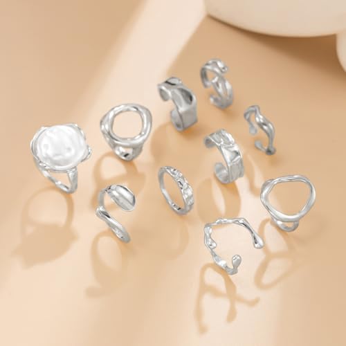 Chunky Gold Rings for Women Gold Baroque Pearl Rings Open Adjustable Pearl Ring Stacking Knuckles Rings Set Boho Prom Costume Fashion Jewelry for Women 2026 - style: Style8