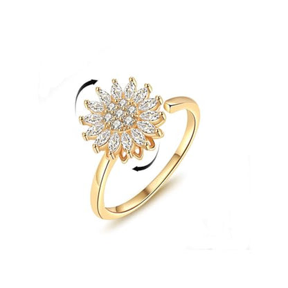 Sunflower Fidget Ring for Women Gold Anxiety Crystal Rings Cubic Zirconia Sunflower Open Adjustable Fidget Ring Spinner Sun Ring for Men Trendy Jewelry - color: Sunflower Gold