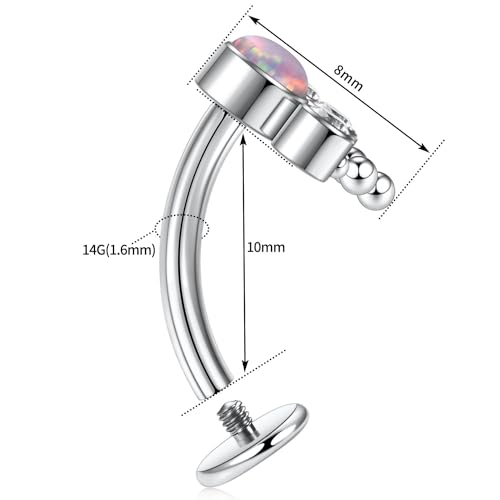 G23 Titanium Belly Jewelry 14G Flat Bottom Floating Belly Button Rings Curved Belly Barbell Navel Ring Belly Piercing 8/10/12/14mm Navel Rings Belly Piercings Jewelry for Women - color: Style3:Silver+Purple Opal/Clear CZ