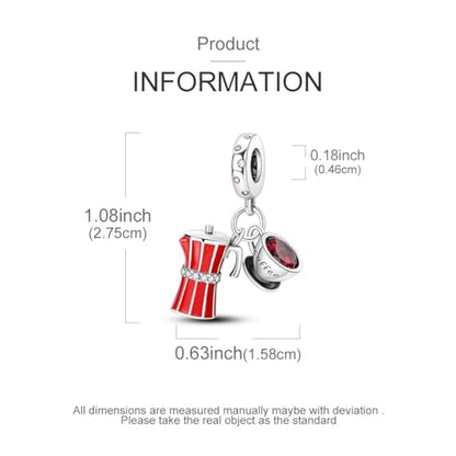 HONGRUI 925 Sterling Silver Charm for Bracelets Fashion Women Jewelry Gift - color: Red coffee cup