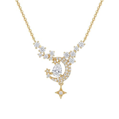 WEARON Gold Necklace for Women Gold Star Necklace 14K Gold Plated CZ Necklace Dainty Choker Charm Necklaces Hypoallergenic Trendy Jewelry for Women Gift - color: Moon Star Y