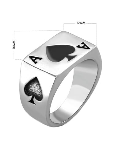 JAJAFOOK Mens Womens Stainless Steel Ring Poker Spade Ace Silver Black Sizes 6-14 - color: Spade Ace Silver Black, size: 5