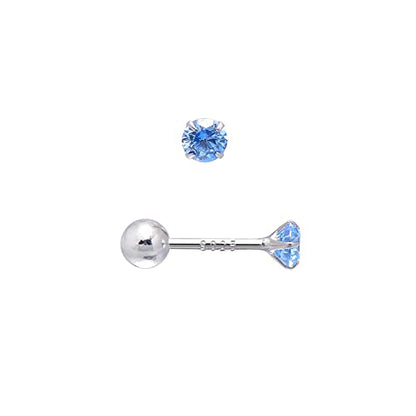 Screw Back Sterling Silver Cubic Zirconia Earrings Studs 3 MM - color: Blue