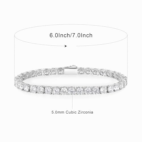 3/4/5mm Tennis Bracelet, 18k White Gold Plated 3MM/4MM/5MM Iced Out Round Cubic Zirconia Tennis Bracelet for Women Men 6.5/7/7.5 Inches - color: 5MM White Gold, size: 8 inch
