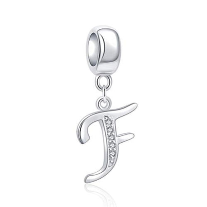 925 Sterling Silver Charms Alphabet Beads fit Pandora Charm Bracelets A-Z Letter Initial Spacer Dangle Clear CZ Stone Authentic for Snake Chain Bracelets - color: F