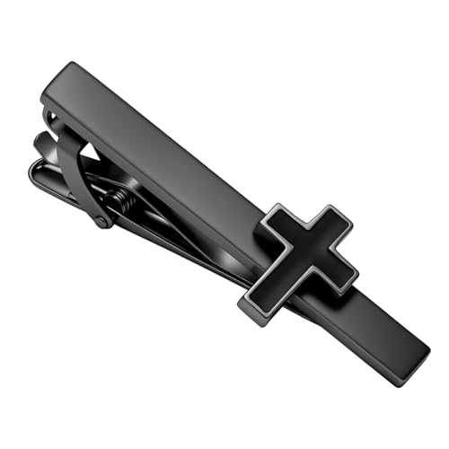 Tie Clips for Men Classic Tie Clip Set Necktie Tie Bar Clips jewelry Box Gift - color: Black