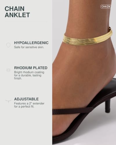 PAVOI 14K Gold Plated Chain Anklets for Women - Minimalist Link Chain Ankle Bracelet - Dainty Gold Anklets for Women - Trendy Summer Beach Jewelry Gifts - Snake, Figaro, Mariner, Paperclip, Beaded - style: Triple Snake