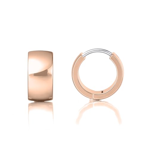 Limerencia Implant Grade Titanium Chunky Wide Huggie Hoop Earrings | Hypoallergenic,G23 Pure Titanium,Waterproof,Thick Huggie for Sensitive Ears - color: Rose Gold