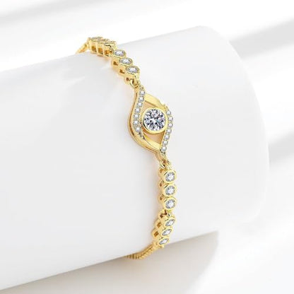 Solid 14K Gold Over 925 Silver Moissanite Evil Eye Bracelet for Women,Dainty Round Cut Moissanite Devil’s Eye Chain Bracelet,Lucky Jewelry Gift for Her,Adjustable 8" to 9" - color: Yellow Gold