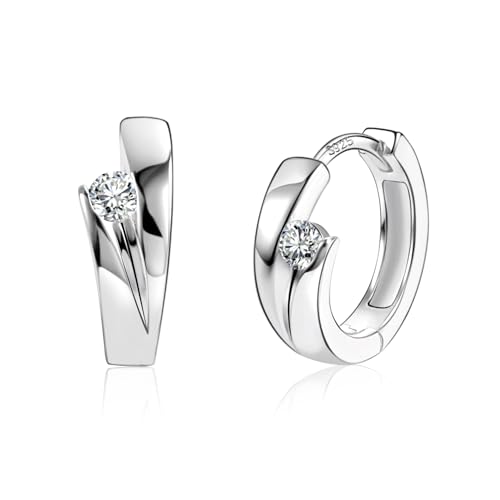 ALEXCRAFT 14K Goldplated Zirconia Hoop Earrings for Women, Hypoallergen Small Tiny Silver Sleeper Cartilage Twist Huggie Hoop Earrings With Ball Zirconia Shiny Simple Elegant Jewelry for Women - color: SilverA
