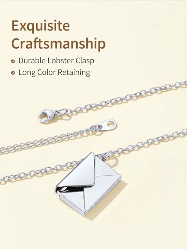 FindChic Locket Necklace for Women Custom Photo Memorial Gifts 4 Colors | Silver/Black/Rose Gold/Gold Plated Personalized for Loved Ones, Birthday Valentine's Day Keepsake - style: 07. Love Letter-Silver