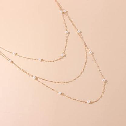 COLORFUL BLING Multilayer Choker Long Chain Tassel Pendant Necklace for Women Beads Necklace Long Bar Charm Chain Jewelry - color: E gold pearl