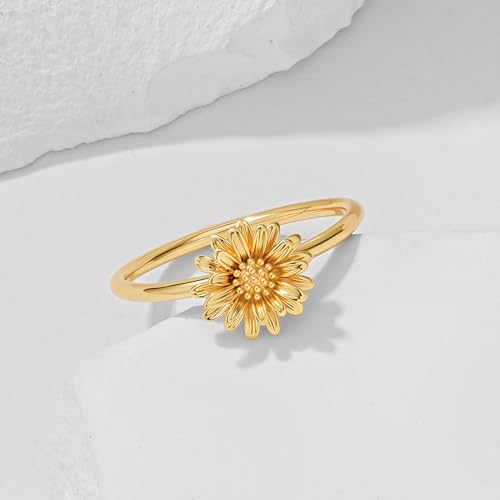 14K Gold Plated Jewelry Set for Women - Birth Flower Daisy Stackable Ring & Cubic Zirconia Hypoallergenic Trendy Jewelry - Ring Size 8