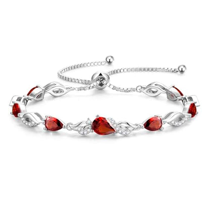 FANCIME Birthstone Teardrop Tennis Bracelet for Women, Sterling Silver 9x7mm main Gemstone Bolo Adjustable Chain Bracelet Fine Jewelry Birthday Gifts for Women Mom Wife Her - color: 01-Garnet