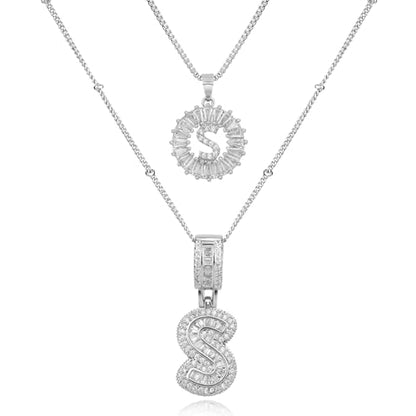 14K Gold Plated Alphabet Necklace Cubic Zirconia Letter Pendant, Personalized Name Jewelry Gift for Women, Customizable A-Z, Birthday/Mothers Day Gifts for Womens - color: White Gold, style: Style-S
