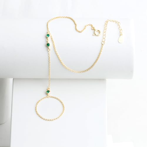Kakikaki 925 Sterling Silver Finger Ring Bracelet Hand Chain for Women | Slave Bracelets 7" to 9" Adjustable - color: Gold, style: 3 Emerald