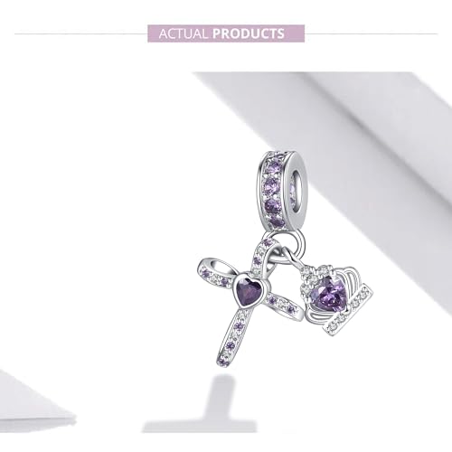 Silver Cross Birthstones Charm Fit for Pandora Charms Bracelet Crown Dangle Charms Beads Birthday Jewelry Gifts for Women - style: February