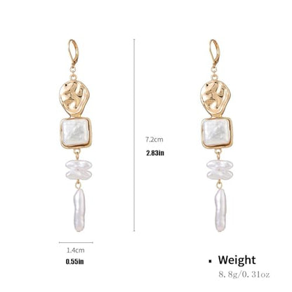 Statement Pearl Dangle Earrings,Gold and Large Pearl,Luxury Chandelier Organic Style Earrings - color: K gold and white