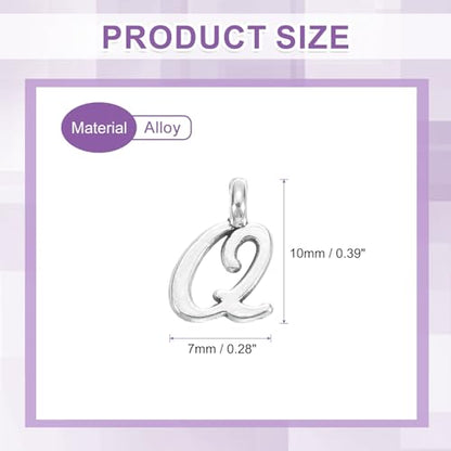 uxcell A-Z Alphabet Charm, Metal Alphabet Letter Charm Initial Charm Pendant Bead for Necklaces Bracelets Jewelry Making Craft - color: Silver Q