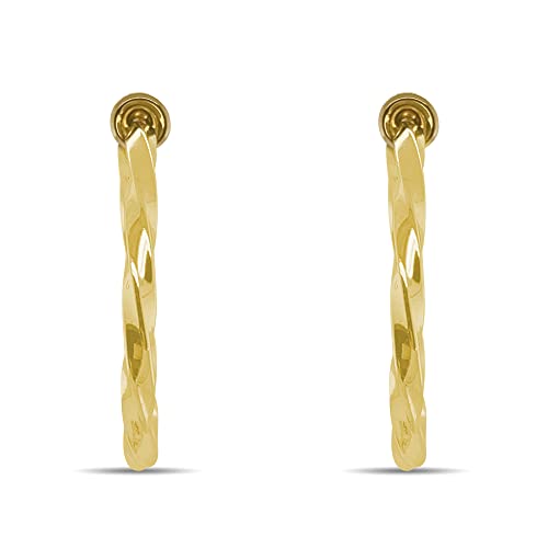 Clip On Spring Hoop Earrings for Non-Pierced Ears - color: Gold-Tone Twisted, size: 30mm