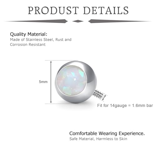 VCMART 14G 5mm 8mm Replacement Balls Externally Threaded Piercing Balls for Tongue Nipple Navel Belly Button Rings Industrial Barbell Piercing Surgical Steel Body Piercing Jewelry Parts - color: 10pcs 5mm ball -6(C)